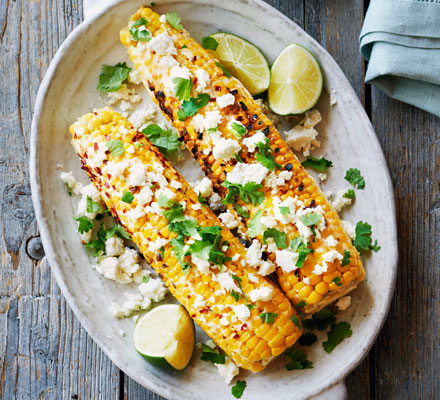 Grilled corn with chilli mayonnaise, coriander & feta