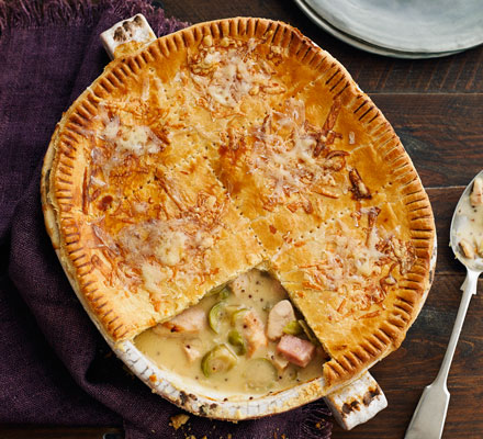 Ham, turkey & sprout pie