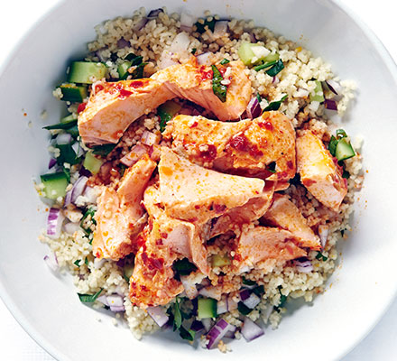 Harissa salmon with zesty couscous