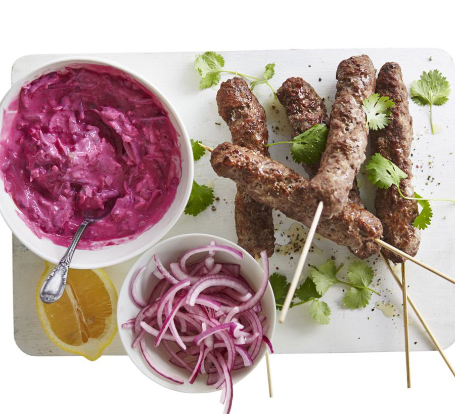 Lamb koftas with beetroot & apple raita