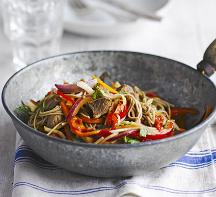 Lamb with buckwheat noodles & tomato dressing