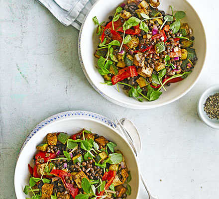 Puy lentils with smoked tofu