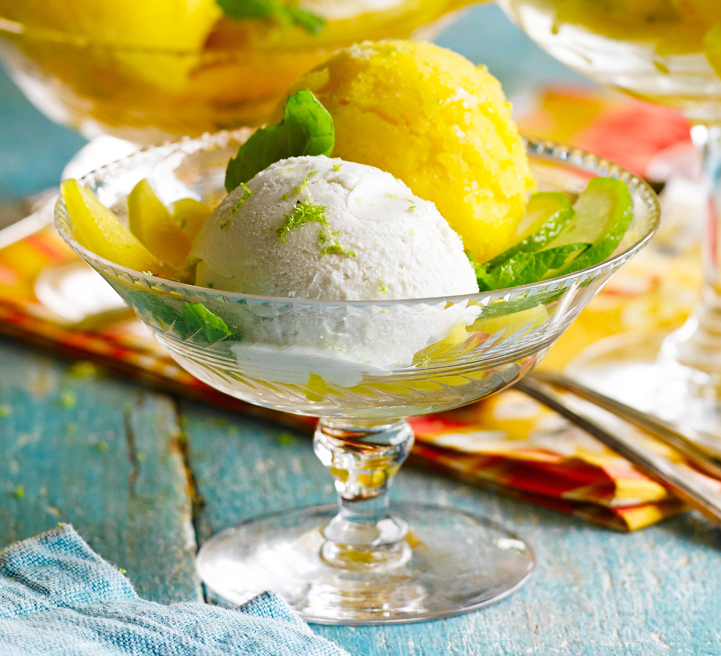 Mango, lime & coconut sundaes