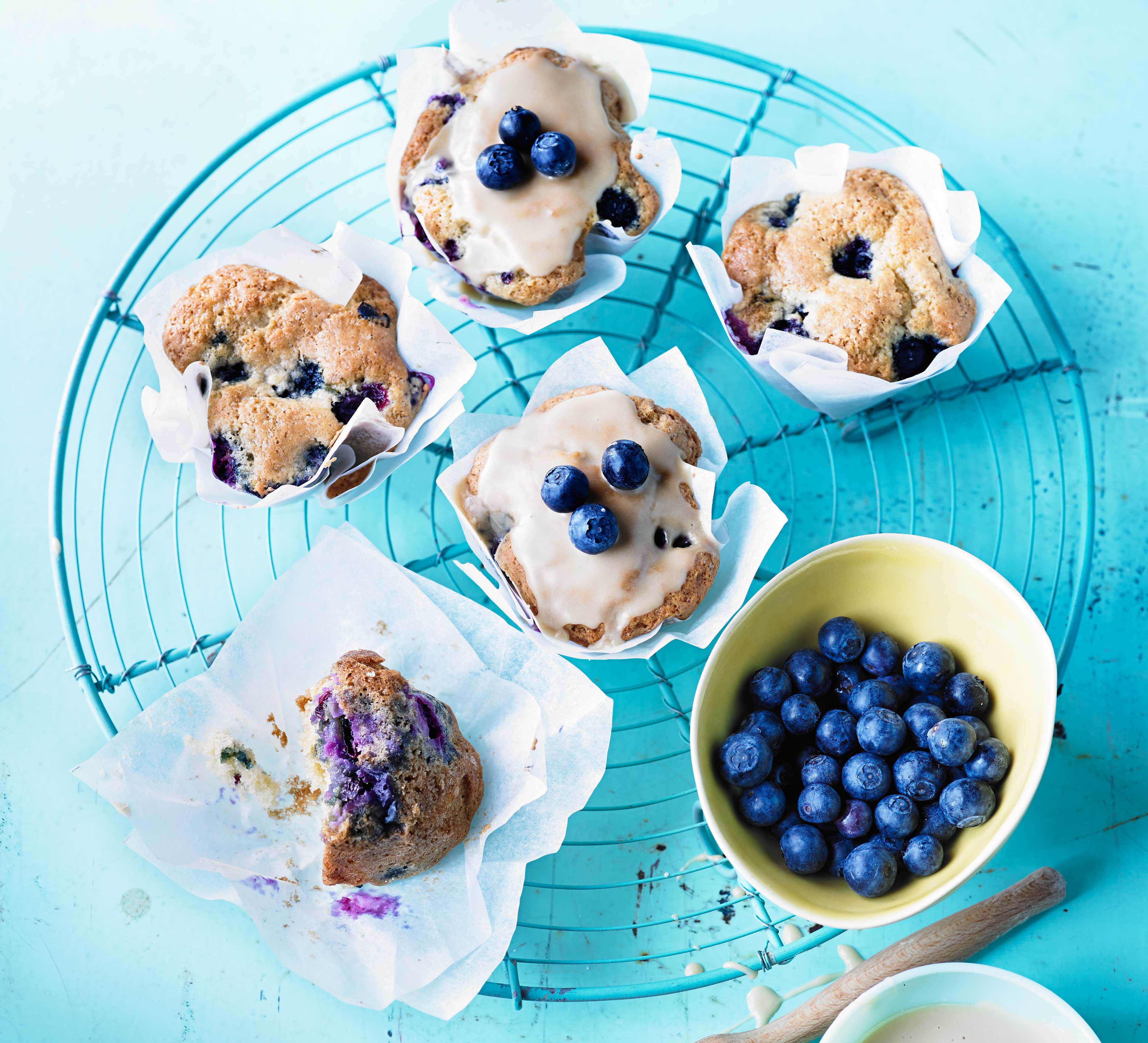 Maple-glazed blueberry muffins