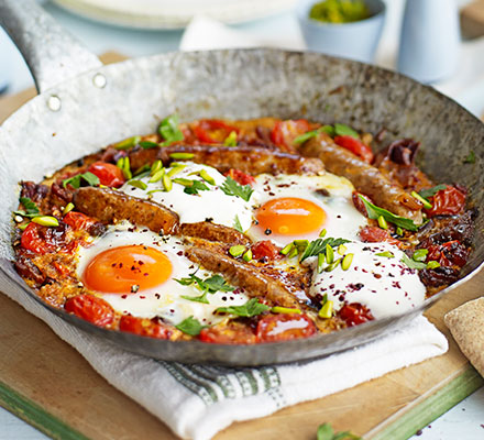 Middle Eastern eggs with merguez & pistachios