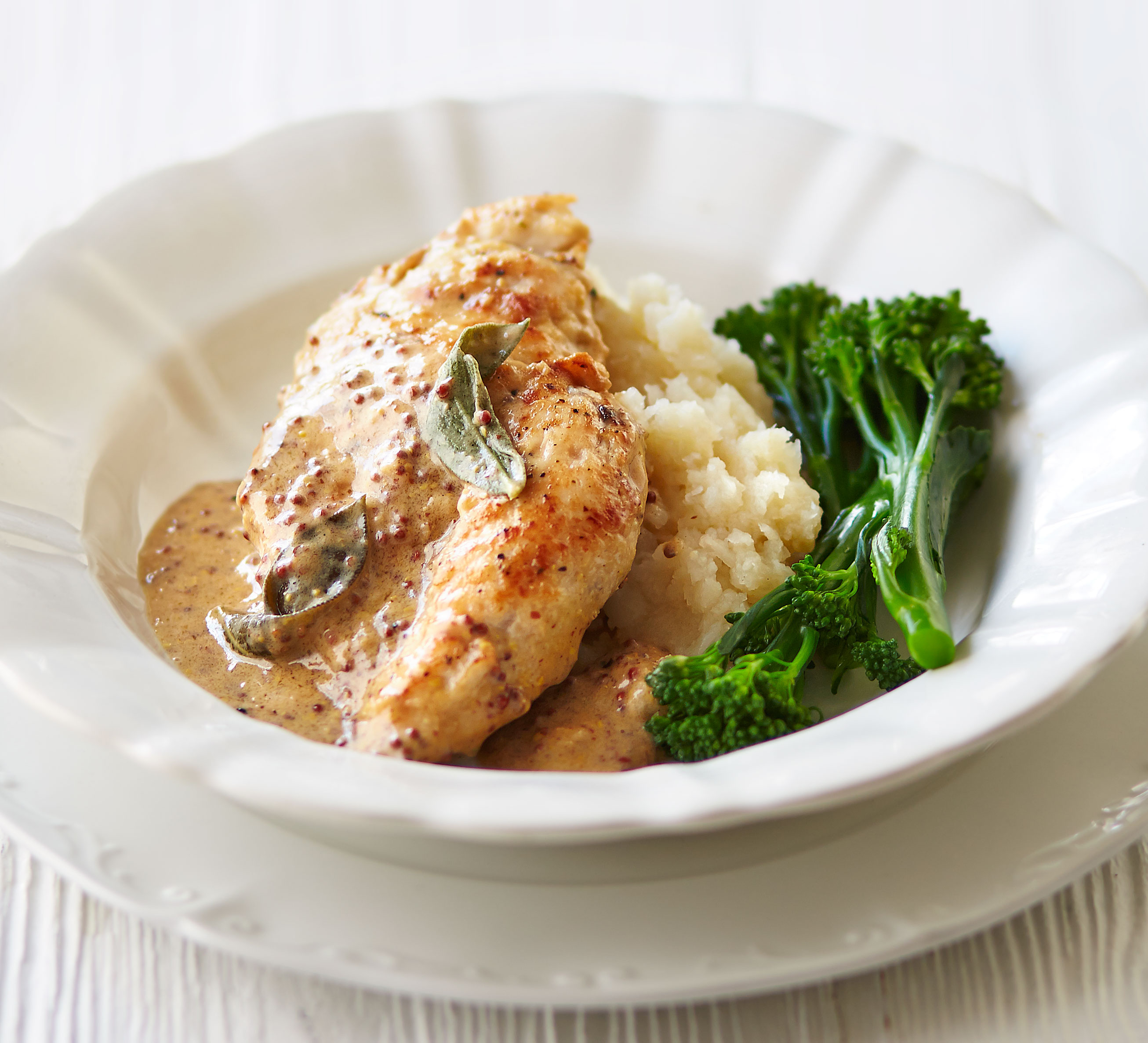 Mustard & sage chicken with celeriac mash