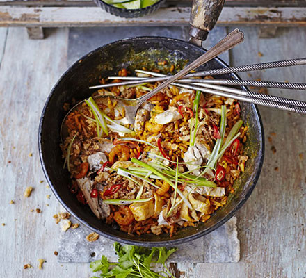 Nasi goreng with sardines