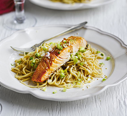 Salmon with sesame, soy & ginger noodles