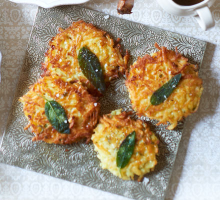 Potato rösti cakes with sage leaves