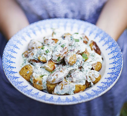 Roast new potato salad with caper & tarragon dressing