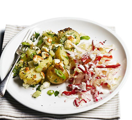 Potato & feta bake with radish slaw