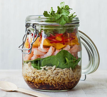 Prawn, rice & mango jar salad