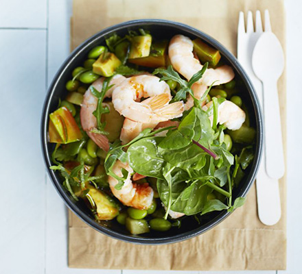 Prawn, avocado & soya bean salad