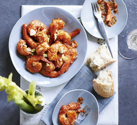 Hot herb butter prawns