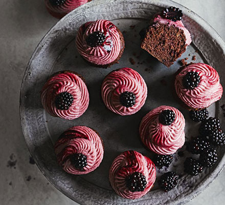 Purple velvet cupcakes with blackberry frosting