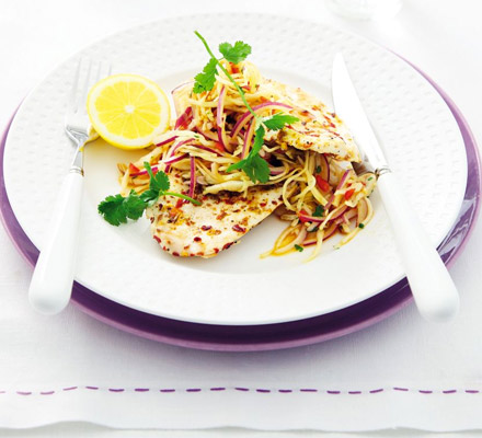 Spice-crusted chicken with Asian slaw