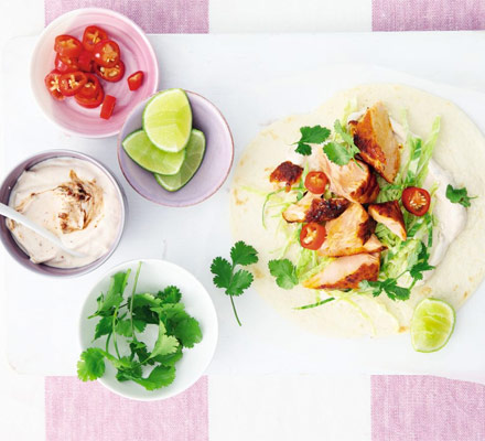 Grilled salmon tacos with chipotle lime yogurt