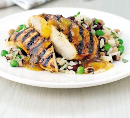 Rice & peas with mango chicken