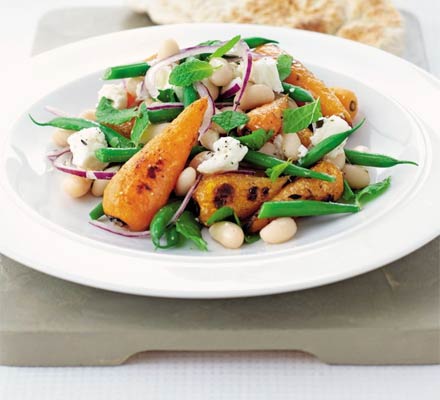 Roast carrot & bean salad with feta