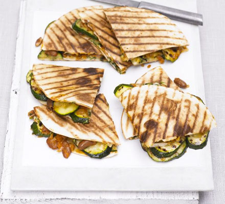Grilled courgette, bean & cheese quesadilla