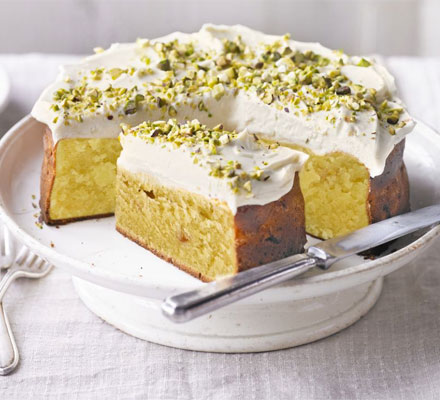 Peach, pistachio & white chocolate pound cake