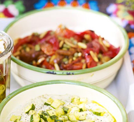 Roasted pepper salad with capers & pine nuts