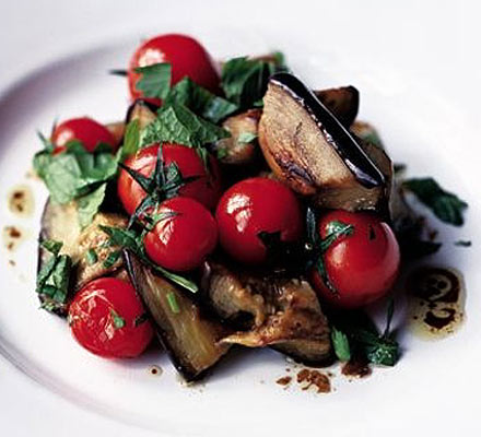 Herby aubergine & tomato salad