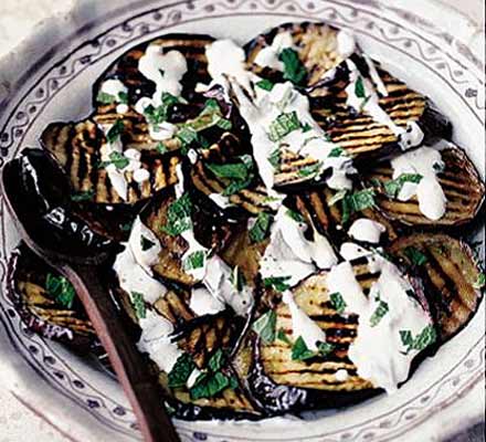 Griddled aubergines with yogurt & mint