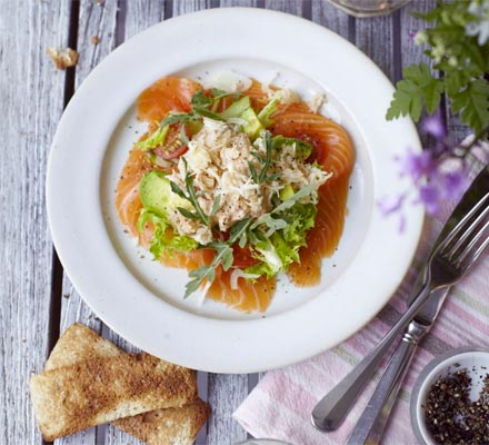 Smoked salmon salad with crab dressing