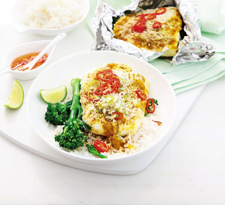 Curry coconut fish parcels