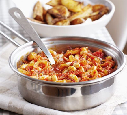 Better-than-baked beans with spicy wedges