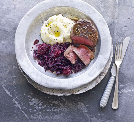 Blackberry braised red cabbage with venison