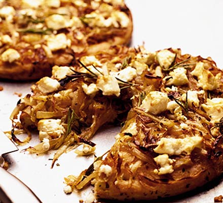 Caramelised onion & feta pizzas