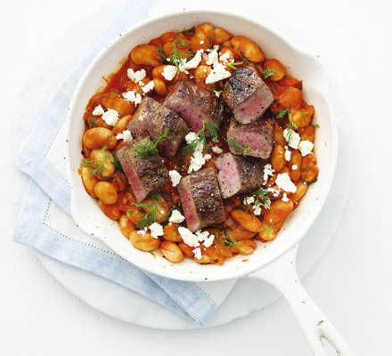 Greek beans with seared lamb
