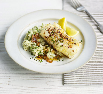 Sticky cod with celeriac & parsley mash