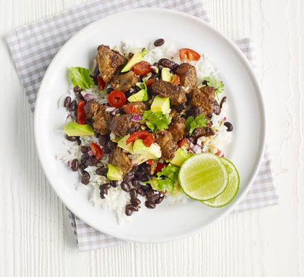 Mexican rice with chipotle pork & avocado salsa