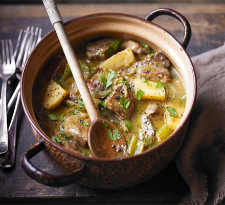 Slow-braised pork shoulder with cider & parsnips