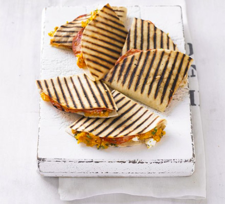 Sweet potato & chorizo quesadillas