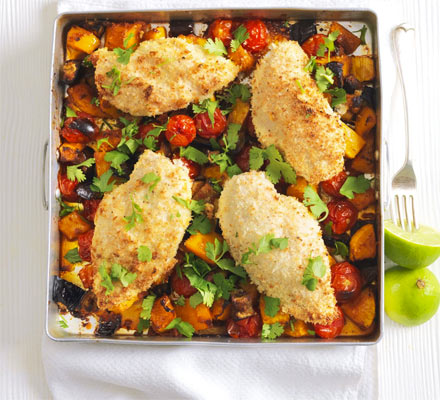 Thai coconut crumbed chicken traybake