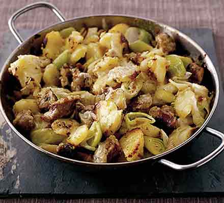 Sausage & leek hash