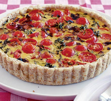 Cherry tomato, thyme & bacon flan