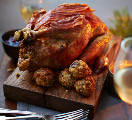 Roast guinea fowl with chestnut, sage & lemon stuffing