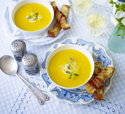 Roast carrot soup with pancetta croutons