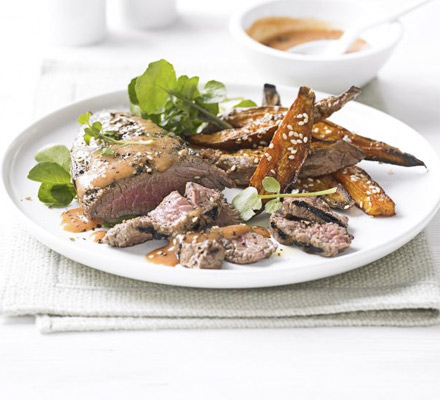 Miso chilli steak with crispy sweet potatoes