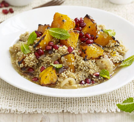 Quinoa stew with squash, prunes & pomegranate