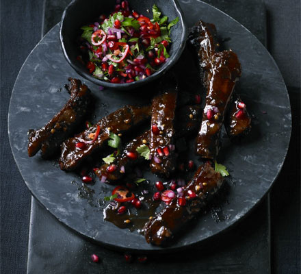 Sweet & sour ribs with pomegranate salsa