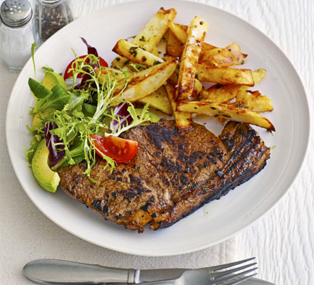 Balsamic steaks with peppercorn wedges