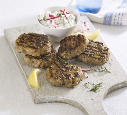 Greek pork patties with radish tzatziki