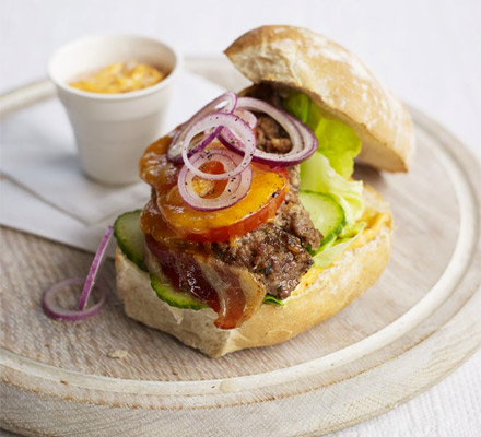 Meatloaf burger with harissa mayo