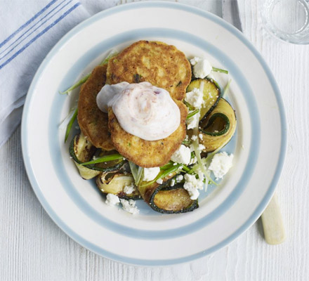 Chickpea fritters with courgette salad